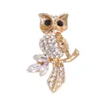 Vintage gouden uil broche speld met sprankelende witte strass en diep zwarte ogen - Stijl 6