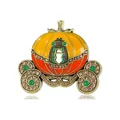 Vintage pumpkin carriage brooch with orange enamel and brown rhinestones for women - Pumpkin Carriage Style / Yellow