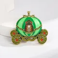 Vintage green enamel pumpkin carriage brooch with sparkling crystals for Halloween - Pumpkin Carriage Style / Green