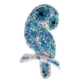 Vintage uil broche met fonkelende blauwe en groenblauwe steentjes in zilverkleur - Stijl 15