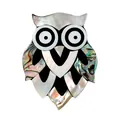 Vintage uil broche met prachtige iriserende abalone schelp inleg en zwarte emaille details - Stijl 20