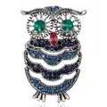Vintage zilverkleurige uilenbroche met fonkelende blauwe en groene strass-steentjes voor dames - Stijl 22