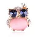 Vintage uil broche met blauwe kristallen ogen en roze stenen lichaam in goud - Stijl 25