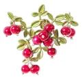 Vintage elegant green cranberry leaf brooch with red faux pearl berries for women - Red