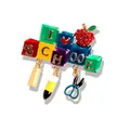 Vibrant 'I Love School' enamel brooch featuring apple, pencil, ruler, and scissors charms - Building Block Letter Pendant Style / Colorful