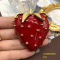 Vintage red enamel strawberry brooch with gold accents, size 46.9mm x 56mm. - Strawberry Brooch