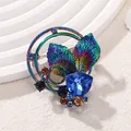 Spilla foglia di pianta cangiante con grande cristallo triangolare blu e strass colorati - Stile Foglia Vintage Cristallo Triangolo (AL810142760937)