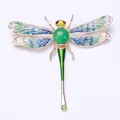 Exquisite dragonfly brooch with green enamel and sparkling crystals on the wings - Green