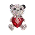 Funkelnde silberne Teddybär-Brosche mit rotem Herzkristall und Strasssteinen - Rot