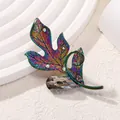 Spilla a foglia arcobaleno iridescente con cristalli brillanti e grande strass a goccia. - Stile Nervatura Foglia Iridescente (AL810142760937)