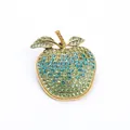 Elegant apple brooch with green and blue gradient rhinestones on golden metal base - Green