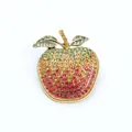 Sparkling gold-toned apple brooch with gradient red and green rhinestones for coat - Red