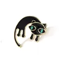 Macro detail of elegant black enamel cat brooch featuring sparkling green gemstone eyes - Black Enamel Cat Style
