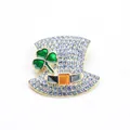 St. Patrick's Day Hut Brosche mit blauen Strasssteinen und grünem Kleeblatt - Blau