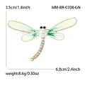 Elegant dragonfly brooch pin with white pearls and rhinestones size 6.0cm x 3.5cm - Green