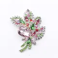 Elegant bouquet brooch with pink and green rhinestones on silver-tone alloy base. - Pink Green Multi Style (H9-1-2839)
