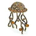 Elegant jellyfish brooch pin with sparkling brown and amber rhinestones for women - Amber Brown Jellyfish (C8-5-8561)