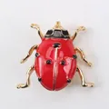 Broche de mariquita creativo en esmalte rojo y negro con patas doradas para mujer - Estilo Esmalte Rojo y Negro / Rojo