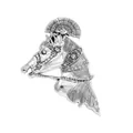 Antieke zilveren paardenhoofd broche met ingewikkelde krijgerspluim en gegraveerde details - Retro Strijdpaardenkop (S0-2-8268)