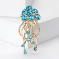 Elegant golden jellyfish brooch with sparkling blue crystals for ocean themed parties - Gold Blue Jellyfish (Q5-2-7188)