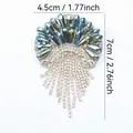 Elegant jellyfish brooch with sparkling blue crystals and rhinestone tassels. - Silver Tassel Jellyfish (H7-2-2674)