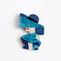 Elegant modern lady with blue hat acrylic brooch pin fashion accessory for women - Deep and Light Blue