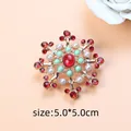 Vintage Baroque style snowflake brooch with red rhinestones and white pearls, 5x5cm size - Blue