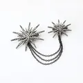Elegant starburst brooch with shimmering rhinestone tassel chain in gunblack metal finish - Gunmetal