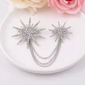 Silver snowflake star brooch with sparkling rhinestones and chain tassels - Silver