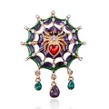 Detailed macro view of a vintage-style spiderweb brooch with colorful rhinestones - Spider Web Teardrop Pendant Style / 5.5x4.2cm / Main Style