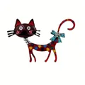 Creatieve rode emaille kattenbroche met kleurrijke stippen en blauwe strass strik - Stijl 5 (Roodbruin gestippelde kat met parelketting)
