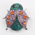 Broche coccinelle en strass colorés à la mode avec des cristaux étincelants pour vêtements - Violet/Vert/Orange