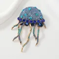 Exquisite blue rhinestone jellyfish brooch pin with gold-tone marine animal design - Gold Blue Pave Jellyfish (O9-6-5808)