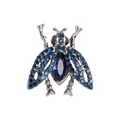 Exquise zilverkleurige keverbrochespeld met glinsterende blauwe steentjes en kristallen - Blauwe Kever (r5-4-7845)