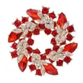 Elegante kransbroche met rode strassteentjes en goudkleurig bladontwerp - Rood