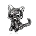 Glinsterende zilverkleurige kittenbroche met grijze en zwarte strass-steentjes voor dames - Stijl 8 (Retro Zilver Zwart/Grijs Verloop Strass Kat)