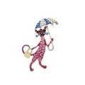 Speelse roze kattenbroche met zonnebril paraplu en gele handtas modeaccessoire - Stijl 9 (Paarse zonnebril kat met blauwe paraplu)
