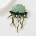 Elegant green crystal jellyfish brooch pin with turquoise rhinestones for party wear - Green Bronze Jellyfish (O9-6-5810)