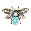 Prachtige vintage bijen-insectenbroche met lichtblauw kristal en gekleurde strass-steentjes - Vintage Gouden Bij (E8-3-9634)