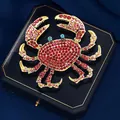 Vibrant red rhinestone crab brooch pin for women, sparkling ocean animal accessory - Red Pink Crab (C1-2-8124)