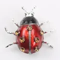 Broche coccinelle vintage avec émail rouge et strass ambrés étincelants - Rouge/Argent