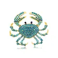 Sparkling blue rhinestone crab animal brooch pin with gold-toned finish for women - Gold Blue Crab (C1-2-8123)