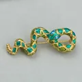 Exclusieve vintage goudkleurige slangenbroche met groen emaille en blauwe kristallen - Stijl 12 (Groene Emaille)