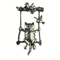 Vintage stijl zilverkleurige metalen kat op schommel broche voor kledingdecoratie - Stijl 12 (Retro zilveren kat op een schommel)