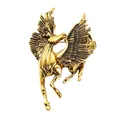 Vintage gouden gevleugeld paard Pegasus broche speld met veerdetails - Pegasus Gouden Stijl (S2-4-8486)