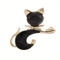 Schattige kattenbroche met gouden afwerking en zwarte emaille details voor mode - Stijl 13 (Zwart goud kattenoogsteen kat)