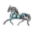 Vintage zilveren paardenbroche met turquoise stenen, Chinese dierenriem stijl accessoire - S2-5-8503