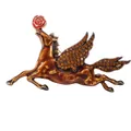 Elegante vintage Pegasus broche speld met amber strass steentjes en een rode roos - Bruin Emaille Roos Paard (S3-1-8529)