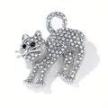 Fonkelende zilverkleurige kattenbroche met iriserende strassteentjes voor kleding - Stijl 20 (Gekleurde AB strass wandelende kat)