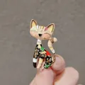 Schattige kleurrijke emaille kattenbroche met ingewikkeld bloemmotief voor modeaccessoire - Stijl 21 (Kleurrijke bedrukte emaille kat)